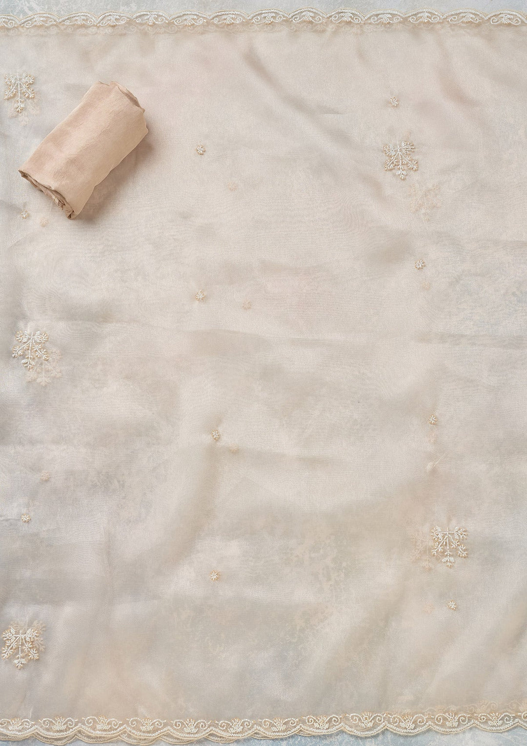 Off White Threadwork Organza Unstitched Salwar Suit