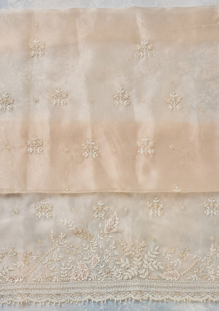 Off White Threadwork Organza Unstitched Salwar Suit