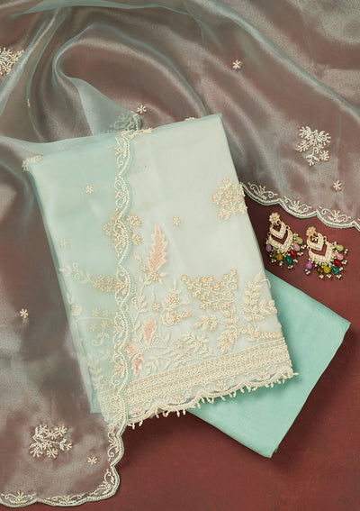 Sky Blue Cutdana Organza Unstitched Salwar Suit-Koskii