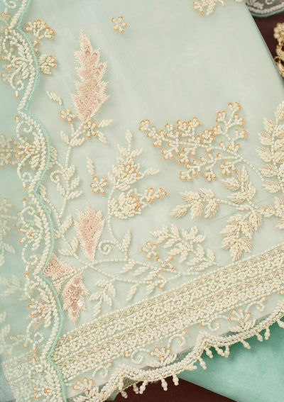 Sky Blue Cutdana Organza Unstitched Salwar Suit-Koskii