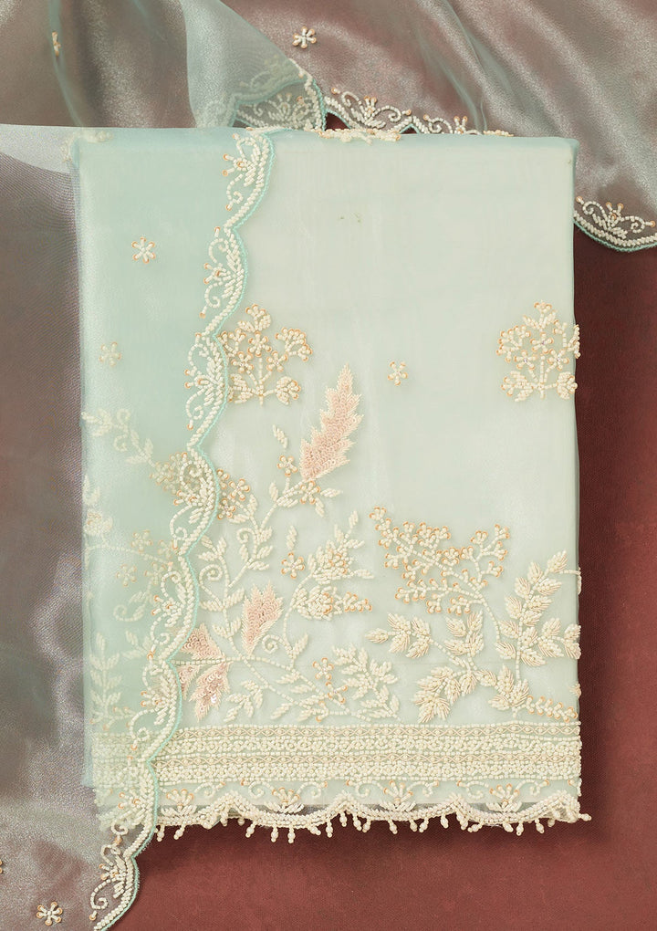 Sky Blue Cutdana Organza Unstitched Salwar Suit-Koskii