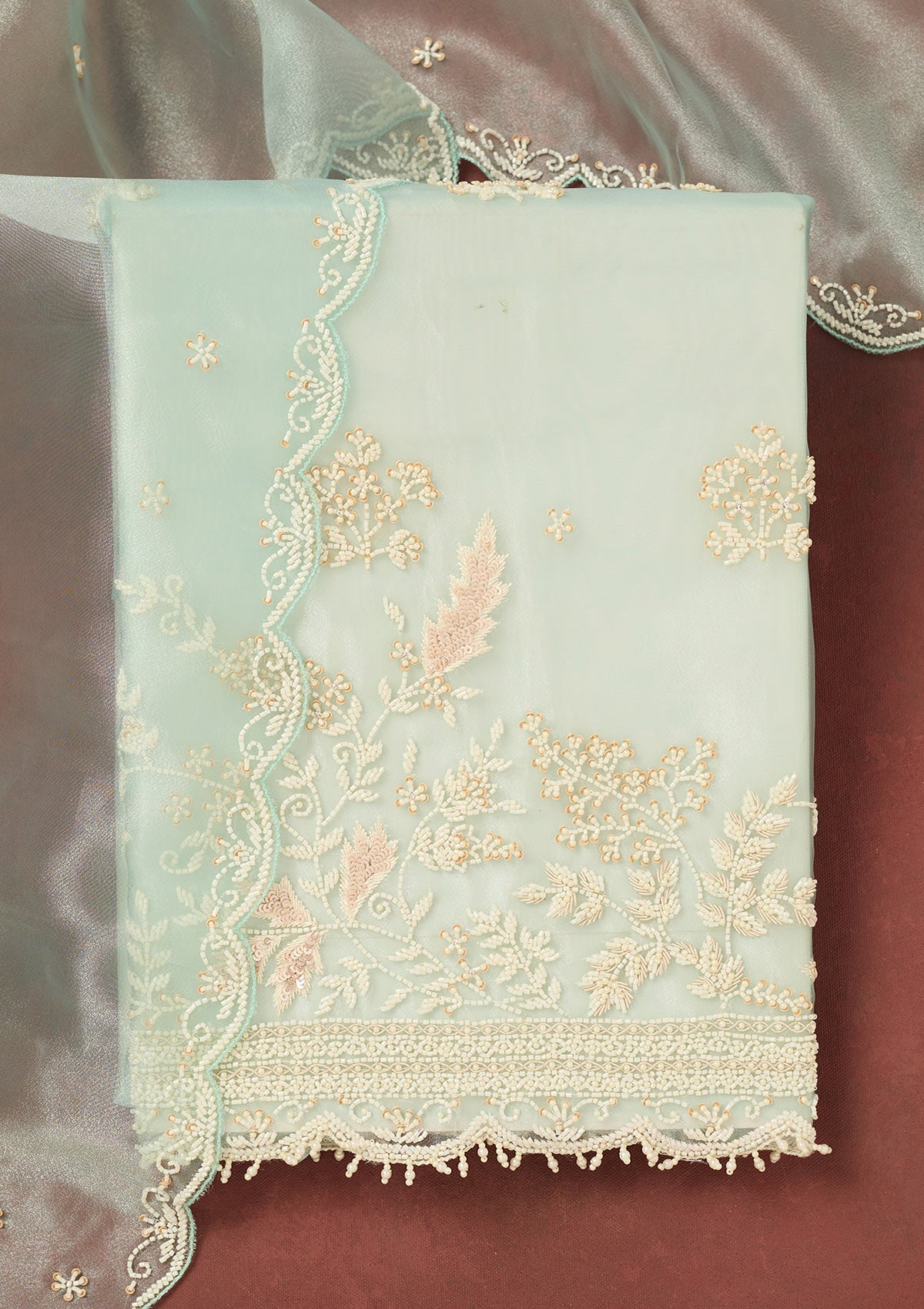 Sky Blue Cutdana Organza Unstitched Salwar Suit-Koskii