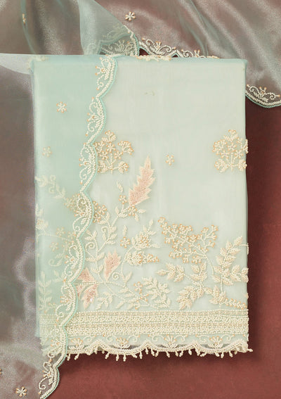 Sky Blue Cutdana Organza Unstitched Salwar Suit-Koskii