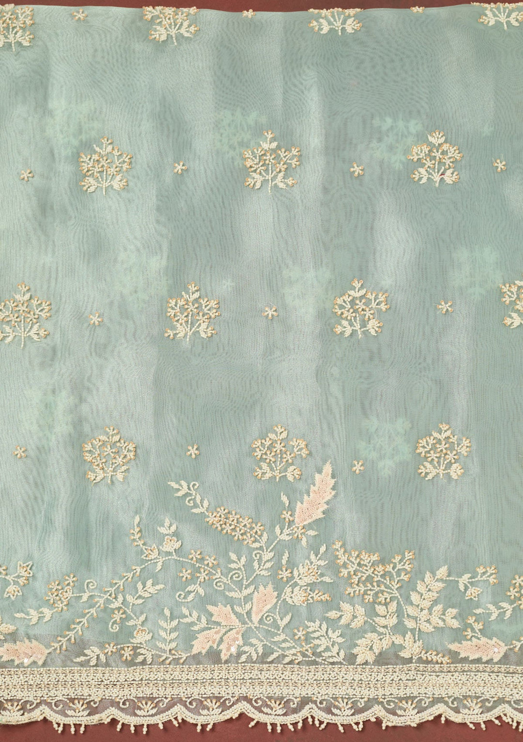Sky Blue Cutdana Organza Unstitched Salwar Suit-Koskii