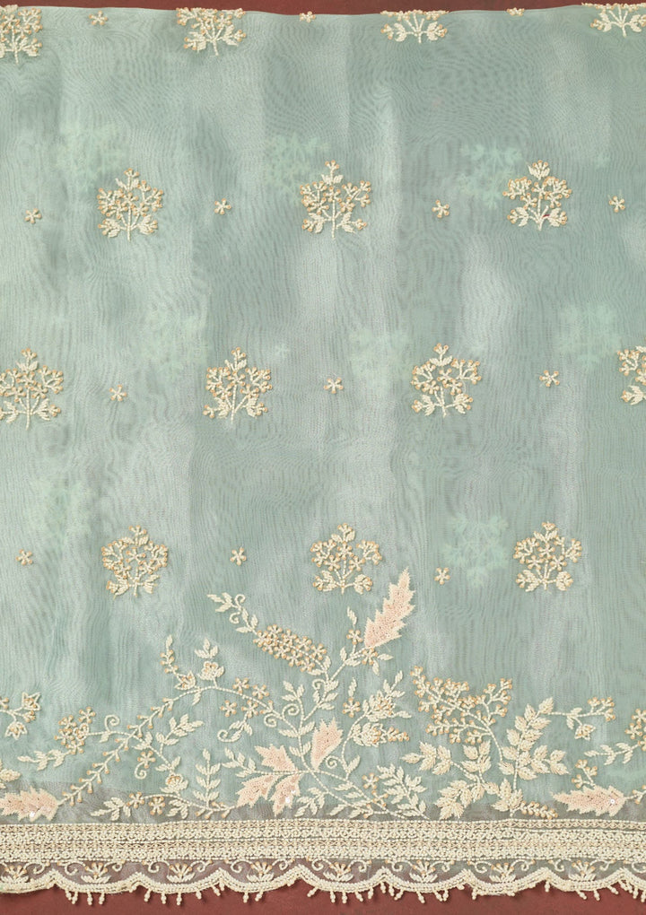 Sky Blue Cutdana Organza Unstitched Salwar Suit-Koskii
