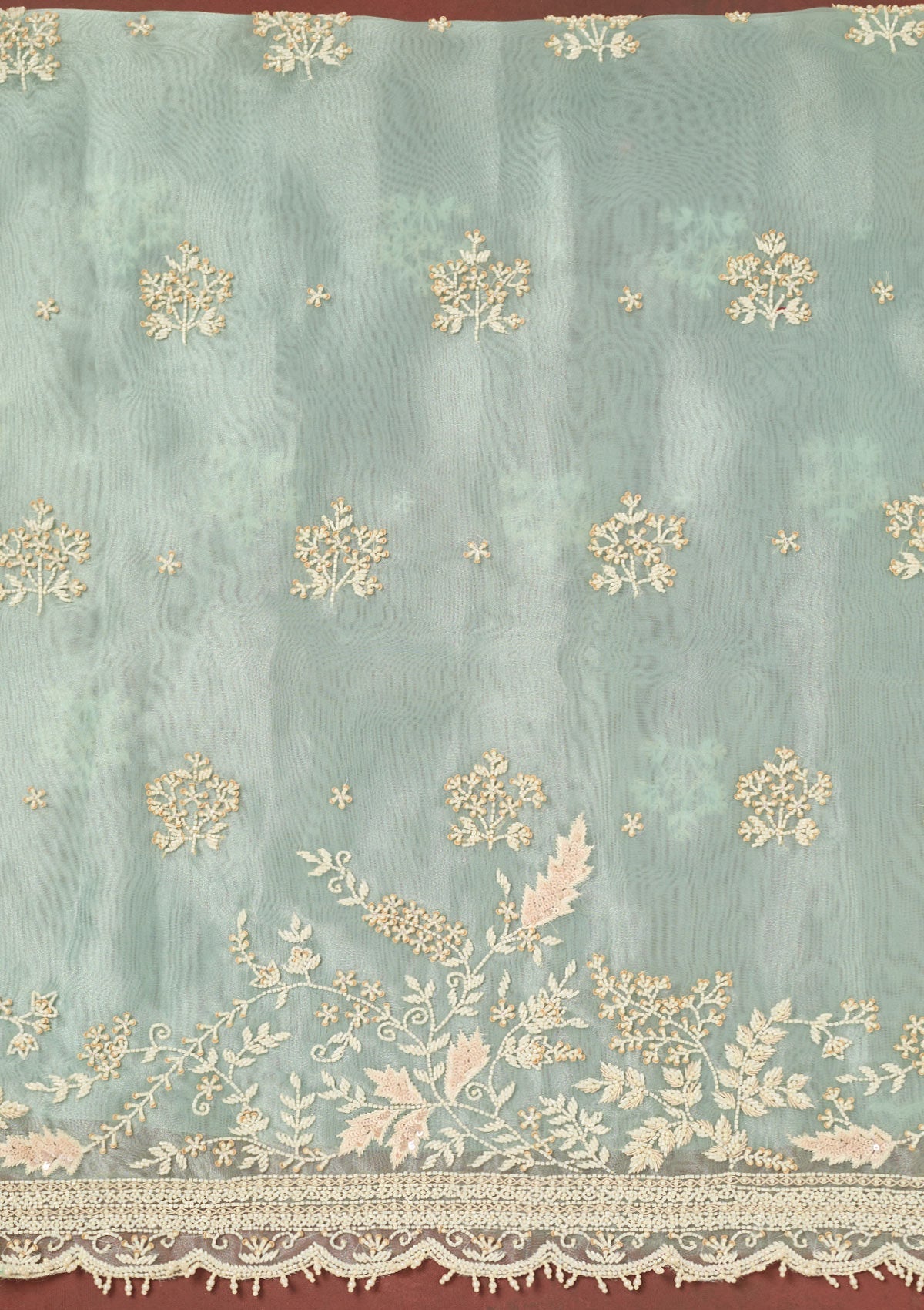 Sky Blue Cutdana Organza Unstitched Salwar Suit-Koskii
