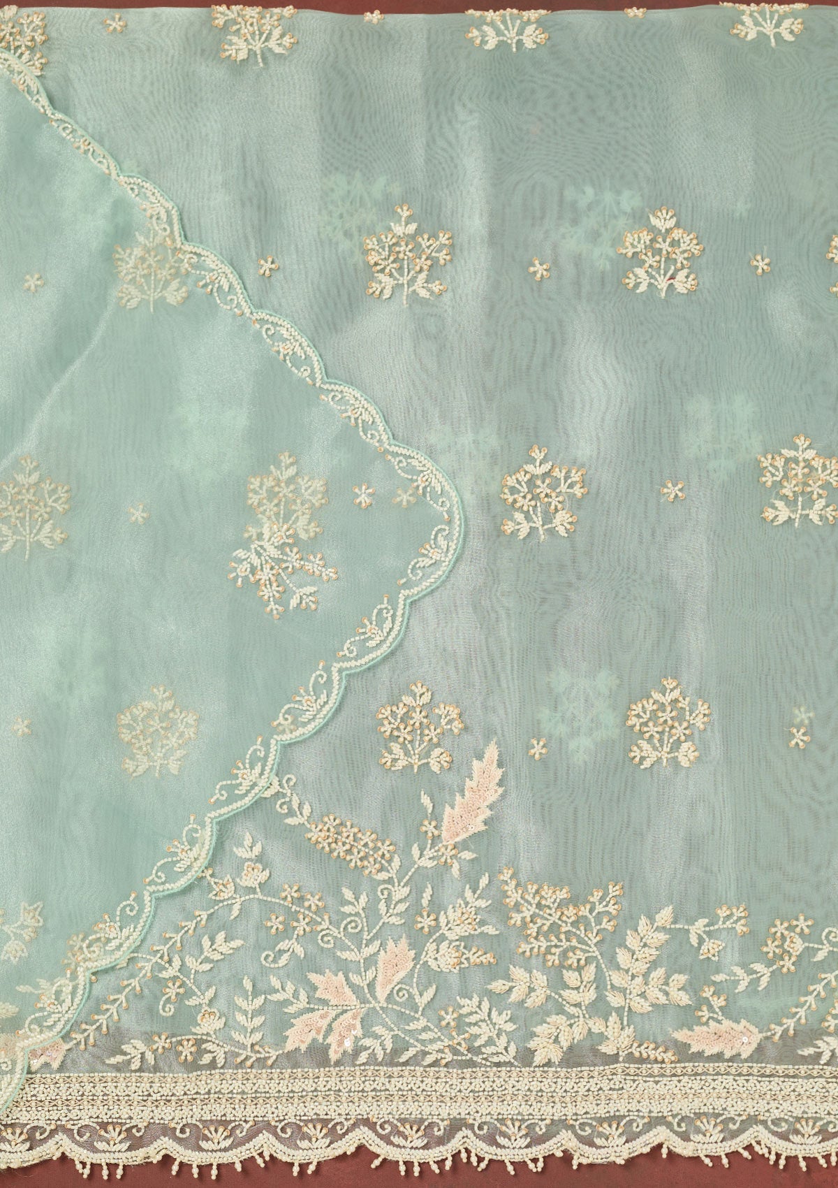 Sky Blue Cutdana Organza Unstitched Salwar Suit-Koskii