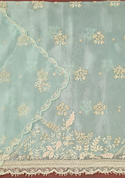 Sky Blue Cutdana Organza Unstitched Salwar Suit-Koskii