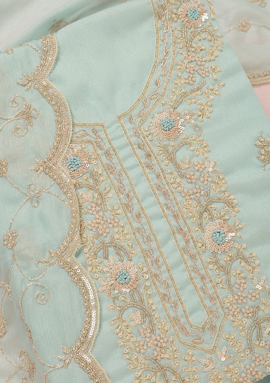 Sky Blue Cutdana Chinon Unstitched Salwar Suit