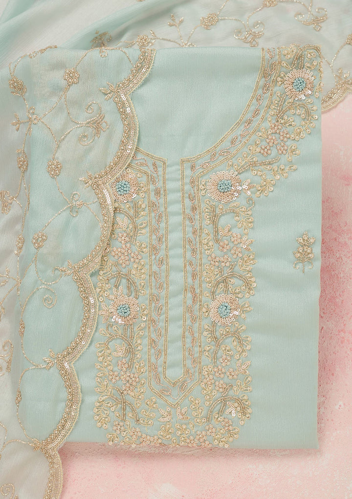 Sky Blue Cutdana Chinon Unstitched Salwar Suit
