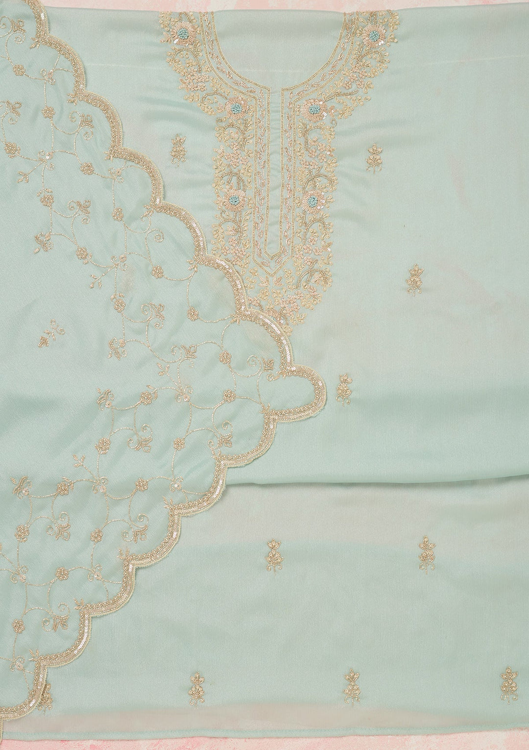 Sky Blue Cutdana Chinon Unstitched Salwar Suit