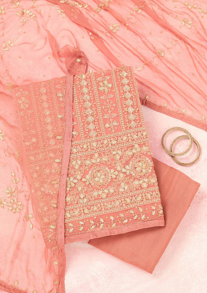 Rust Cutdana Georgette Unstitched Salwar Suit-Koskii