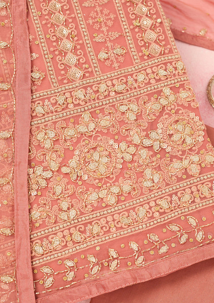 Rust Cutdana Georgette Unstitched Salwar Suit-Koskii