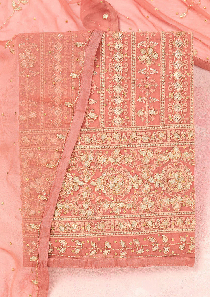 Rust Cutdana Georgette Unstitched Salwar Suit-Koskii