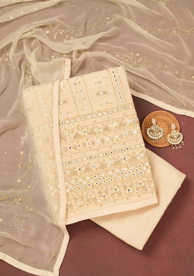 Cream Cutdana Georgette Unstitched Salwar Suit-Koskii
