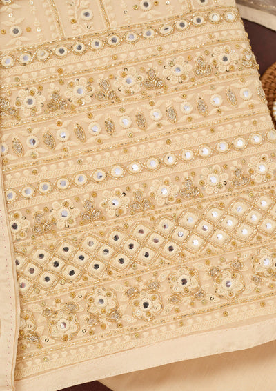 Cream Cutdana Georgette Unstitched Salwar Suit-Koskii