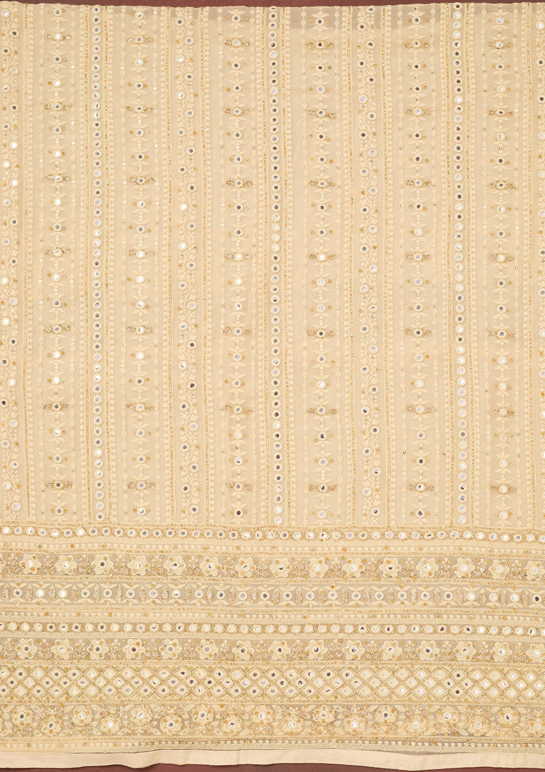 Cream Cutdana Georgette Unstitched Salwar Suit-Koskii
