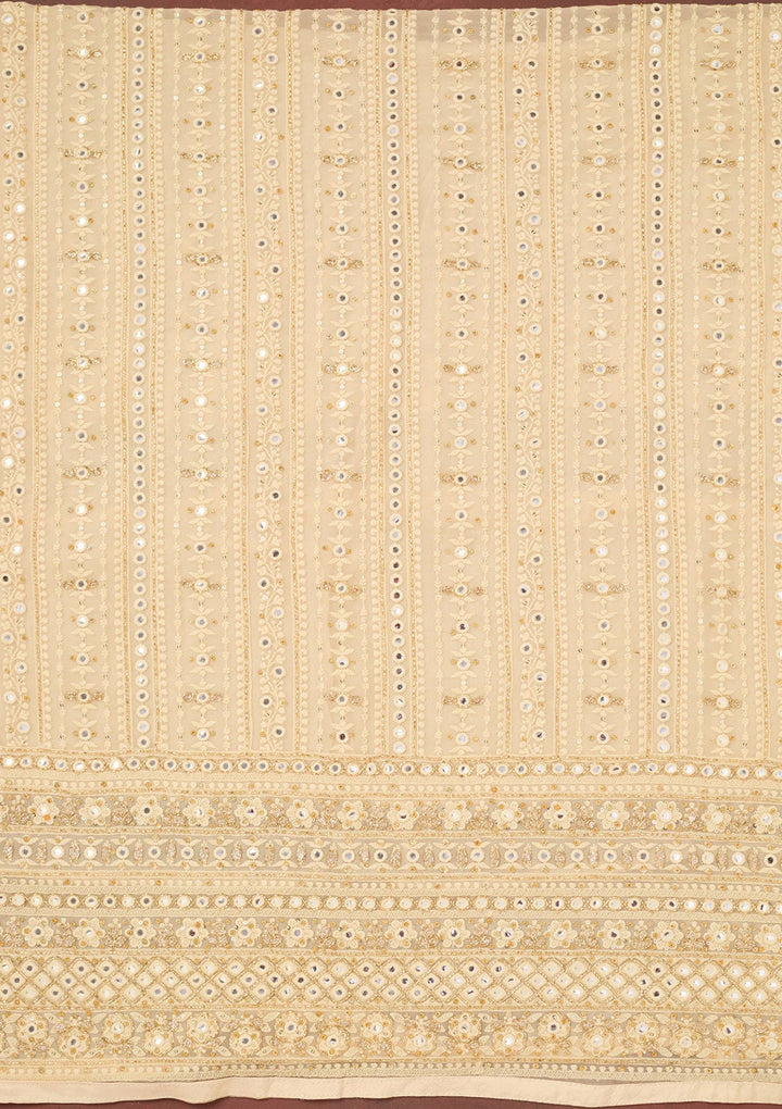 Cream Cutdana Georgette Unstitched Salwar Suit-Koskii