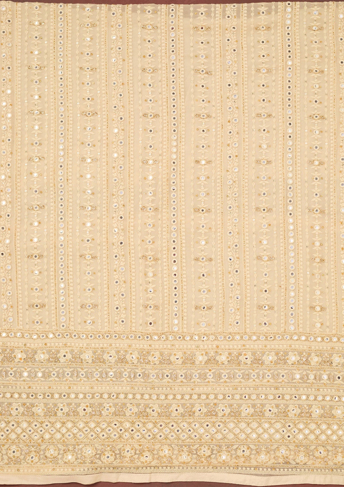 Cream Cutdana Georgette Unstitched Salwar Suit-Koskii