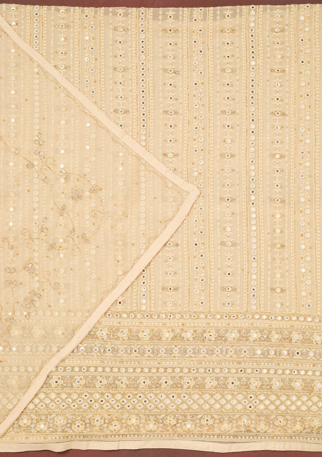 Cream Cutdana Georgette Unstitched Salwar Suit-Koskii