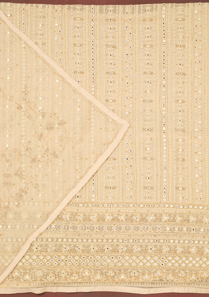 Cream Cutdana Georgette Unstitched Salwar Suit-Koskii
