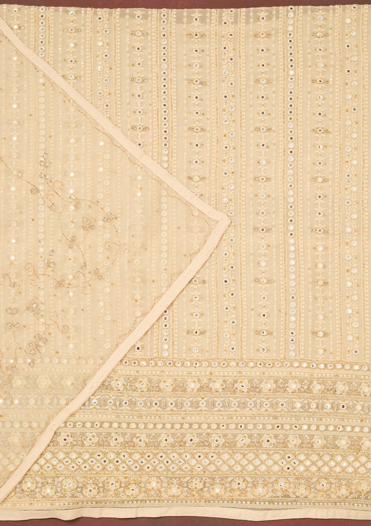Cream Cutdana Georgette Unstitched Salwar Suit-Koskii