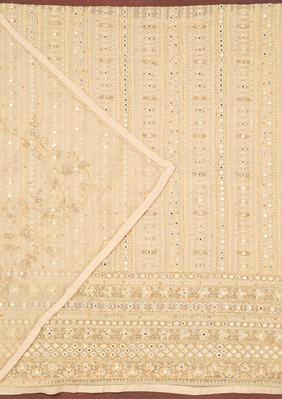 Cream Cutdana Georgette Unstitched Salwar Suit-Koskii
