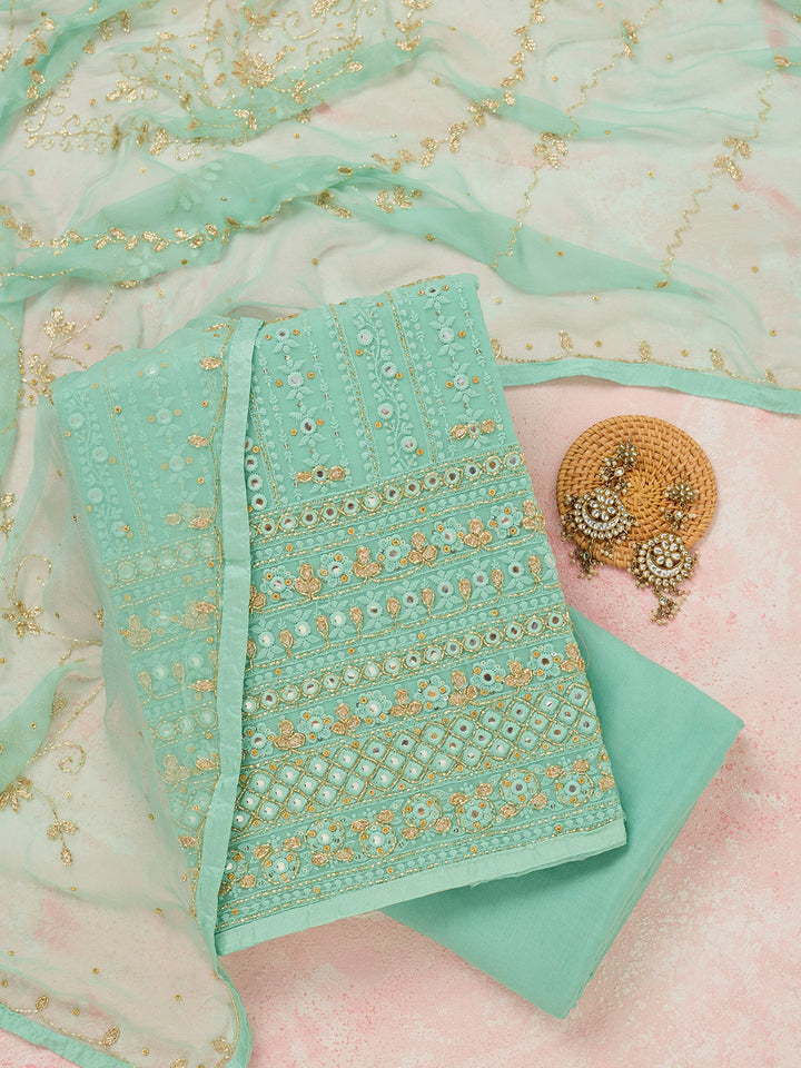 Sea Green Threadwork Georgette Unstitched Salwar Suit