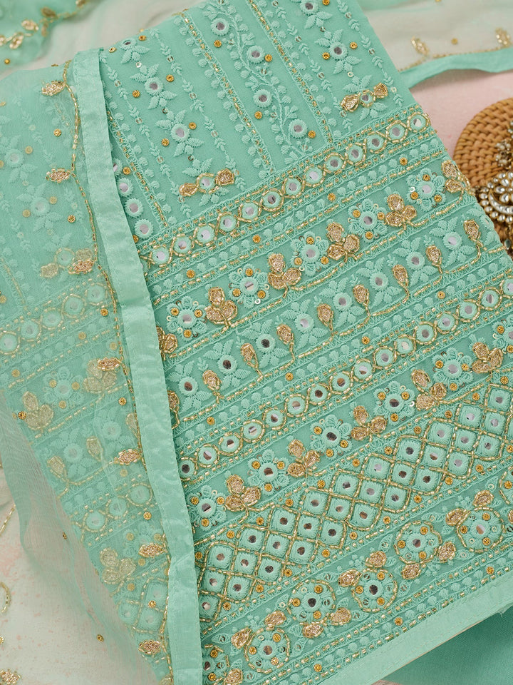Sea Green Threadwork Georgette Unstitched Salwar Suit