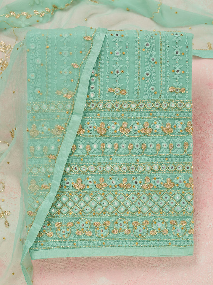 Sea Green Threadwork Georgette Unstitched Salwar Suit
