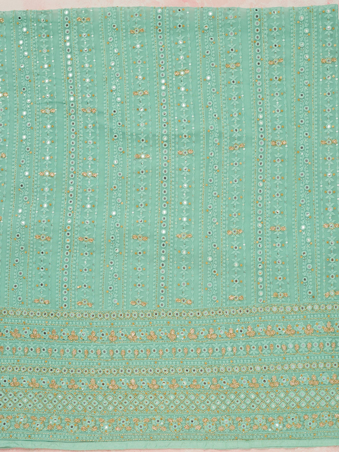 Sea Green Threadwork Georgette Unstitched Salwar Suit