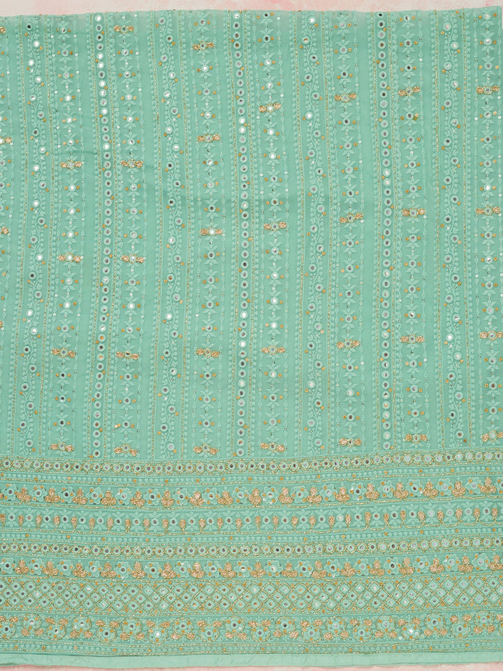 Sea Green Threadwork Georgette Unstitched Salwar Suit