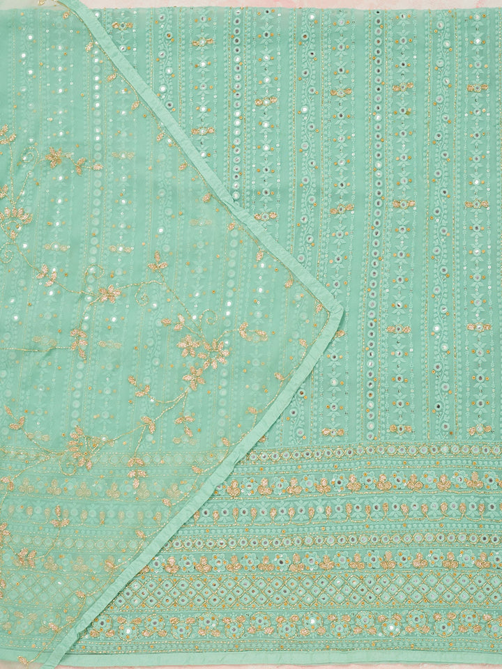 Sea Green Threadwork Georgette Unstitched Salwar Suit