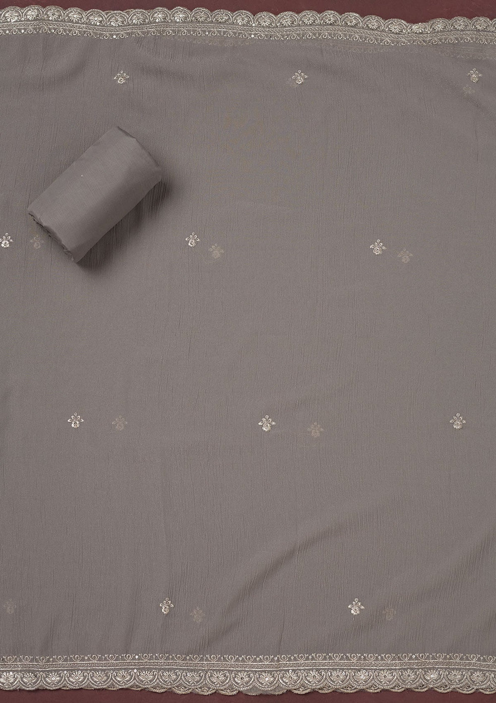 Grey Zariwork (Gold) Chinon Unstitched Salwar Suit-Koskii