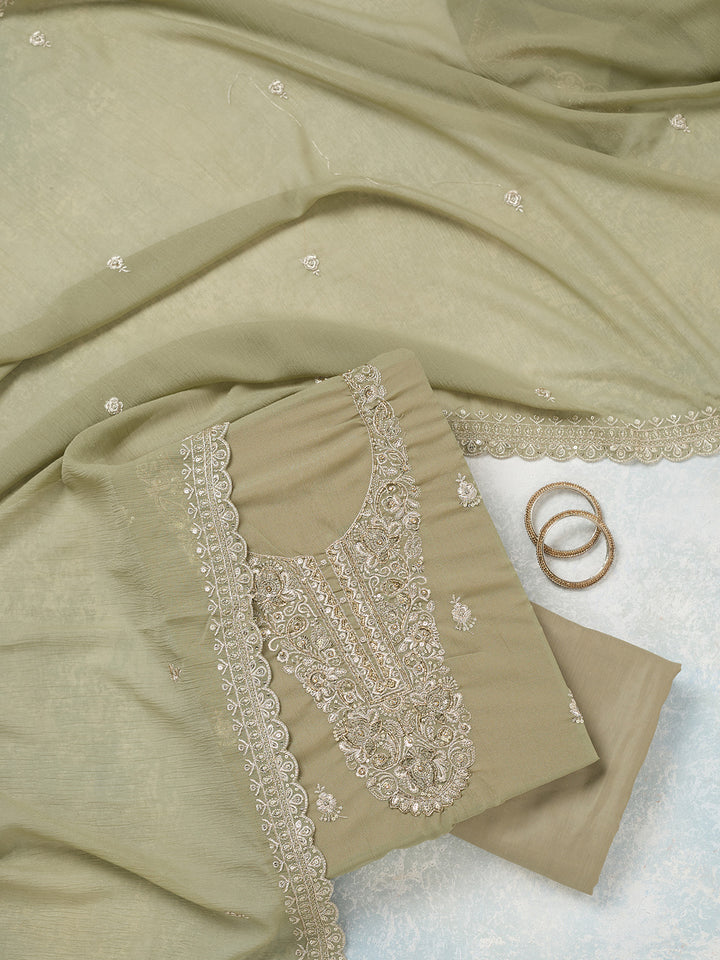 Pista Green Zariwork (Gold) Chinon Unstitched Salwar Suit