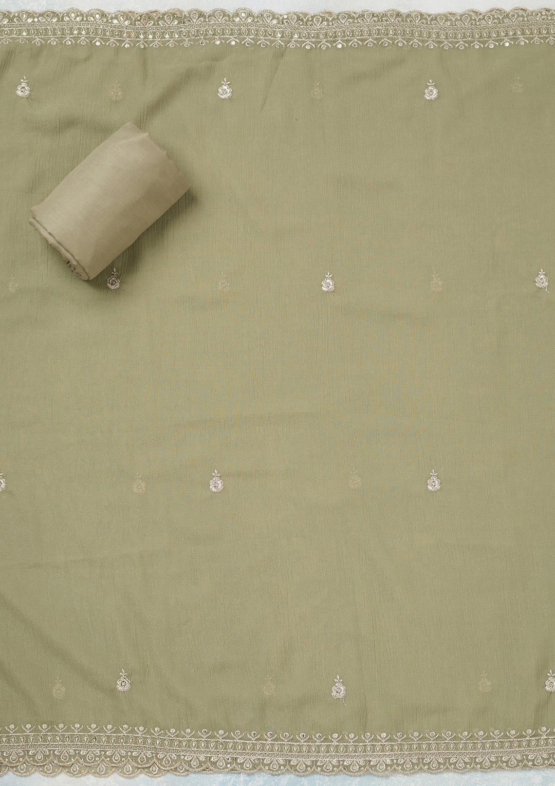 Pista Green Zariwork (Gold) Chinon Unstitched Salwar Suit