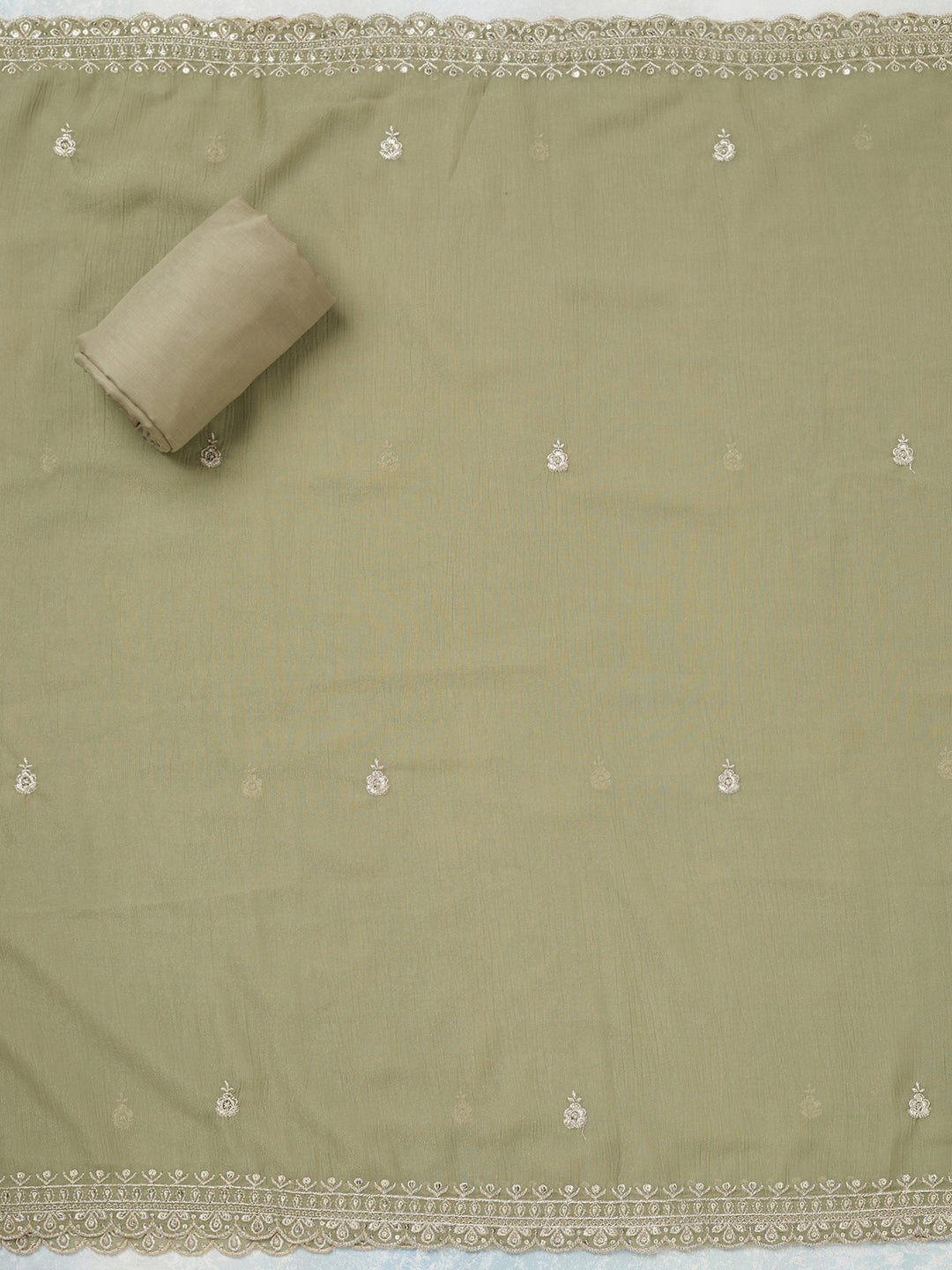 Pista Green Zariwork (Gold) Chinon Unstitched Salwar Suit