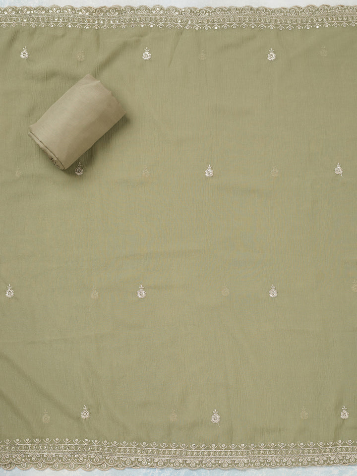 Pista Green Zariwork (Gold) Chinon Unstitched Salwar Suit