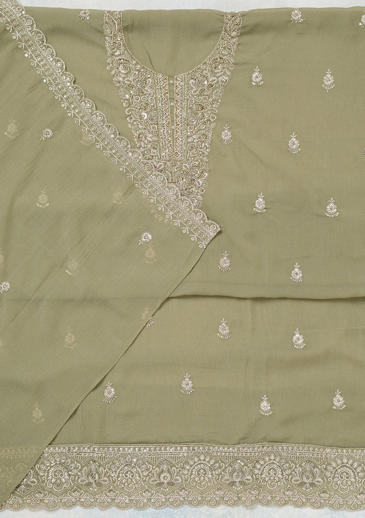 Pista Green Zariwork (Gold) Chinon Unstitched Salwar Suit
