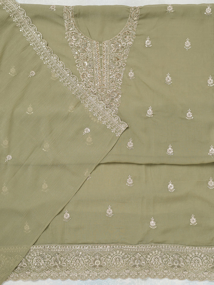 Pista Green Zariwork (Gold) Chinon Unstitched Salwar Suit
