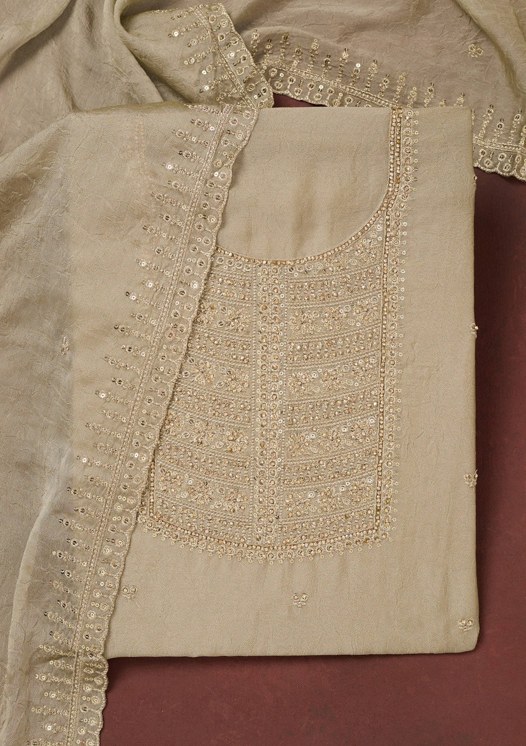 Pista Green Zariwork (Gold) Chinon Unstitched Salwar Suit-Koskii