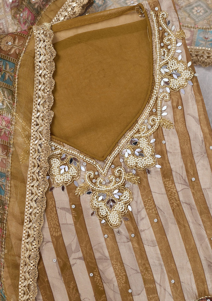 Mehendi Cutdana Semi Crepe Unstitched Salwar Suit-Koskii