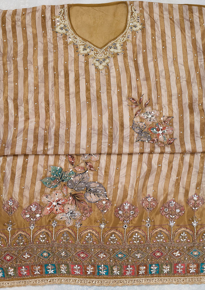 Mehendi Cutdana Semi Crepe Unstitched Salwar Suit-Koskii