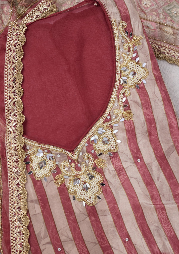 Onion Pink Cutdana Semi Crepe Unstitched Salwar Suit-Koskii