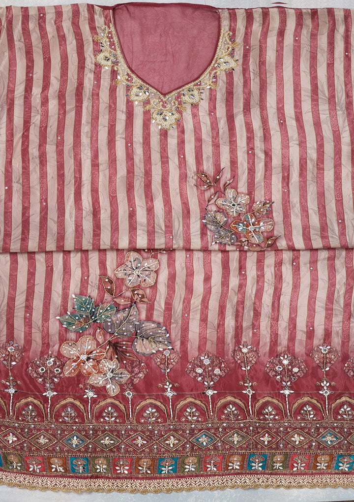 Onion Pink Cutdana Semi Crepe Unstitched Salwar Suit-Koskii