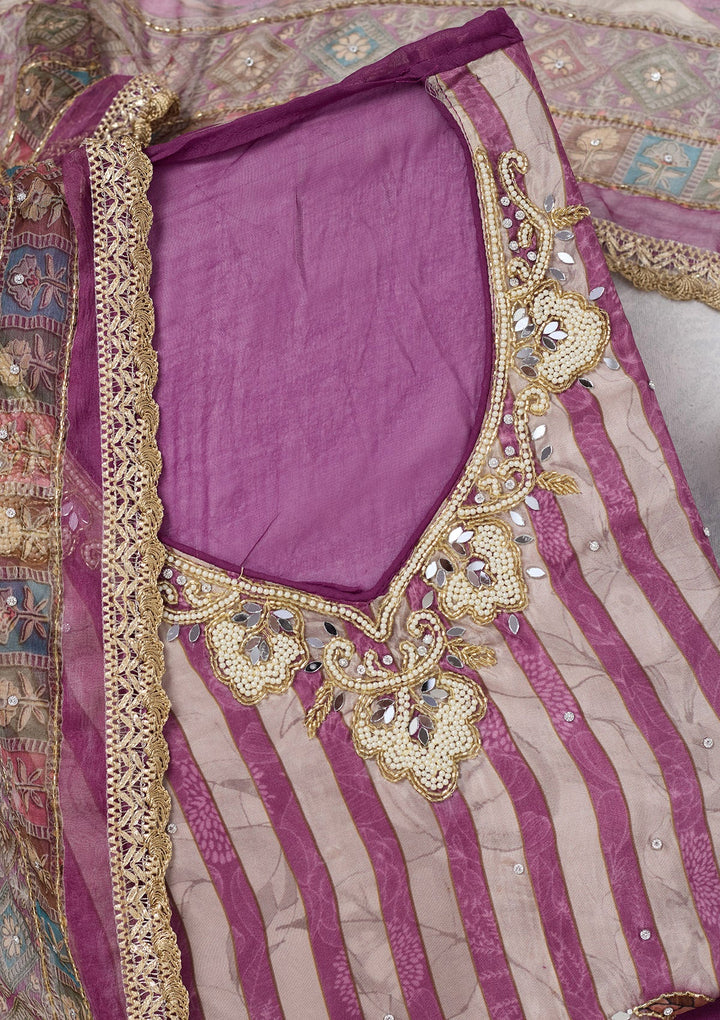 Purple Cutdana Semi Crepe Unstitched Salwar Suit-Koskii