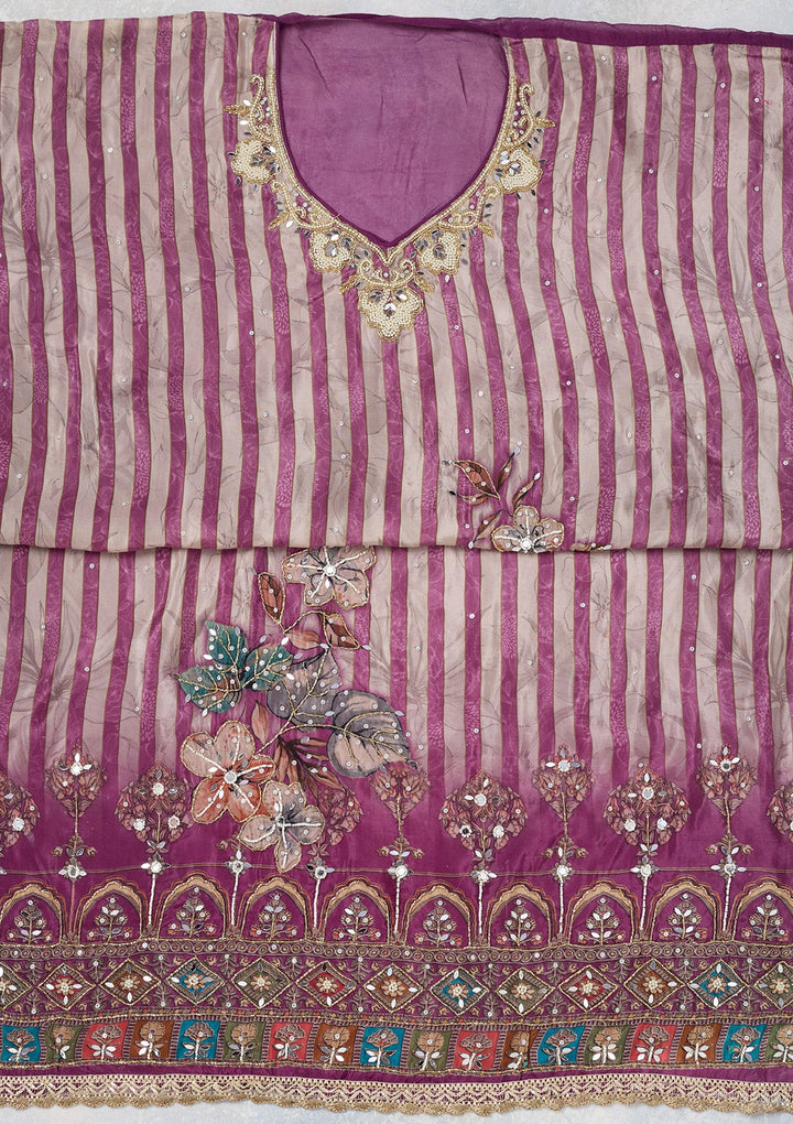 Purple Cutdana Semi Crepe Unstitched Salwar Suit-Koskii