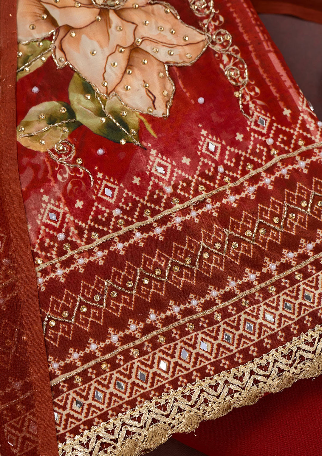 Maroon Cutdana Semi Crepe Unstitched Salwar Suit-Koskii