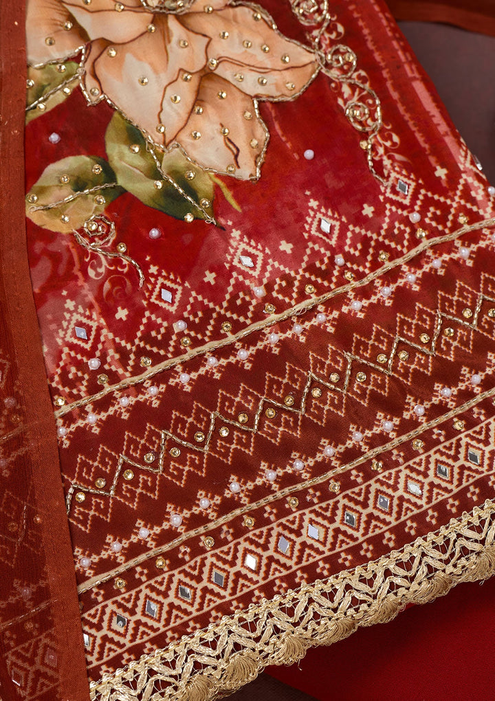 Maroon Cutdana Semi Crepe Unstitched Salwar Suit-Koskii
