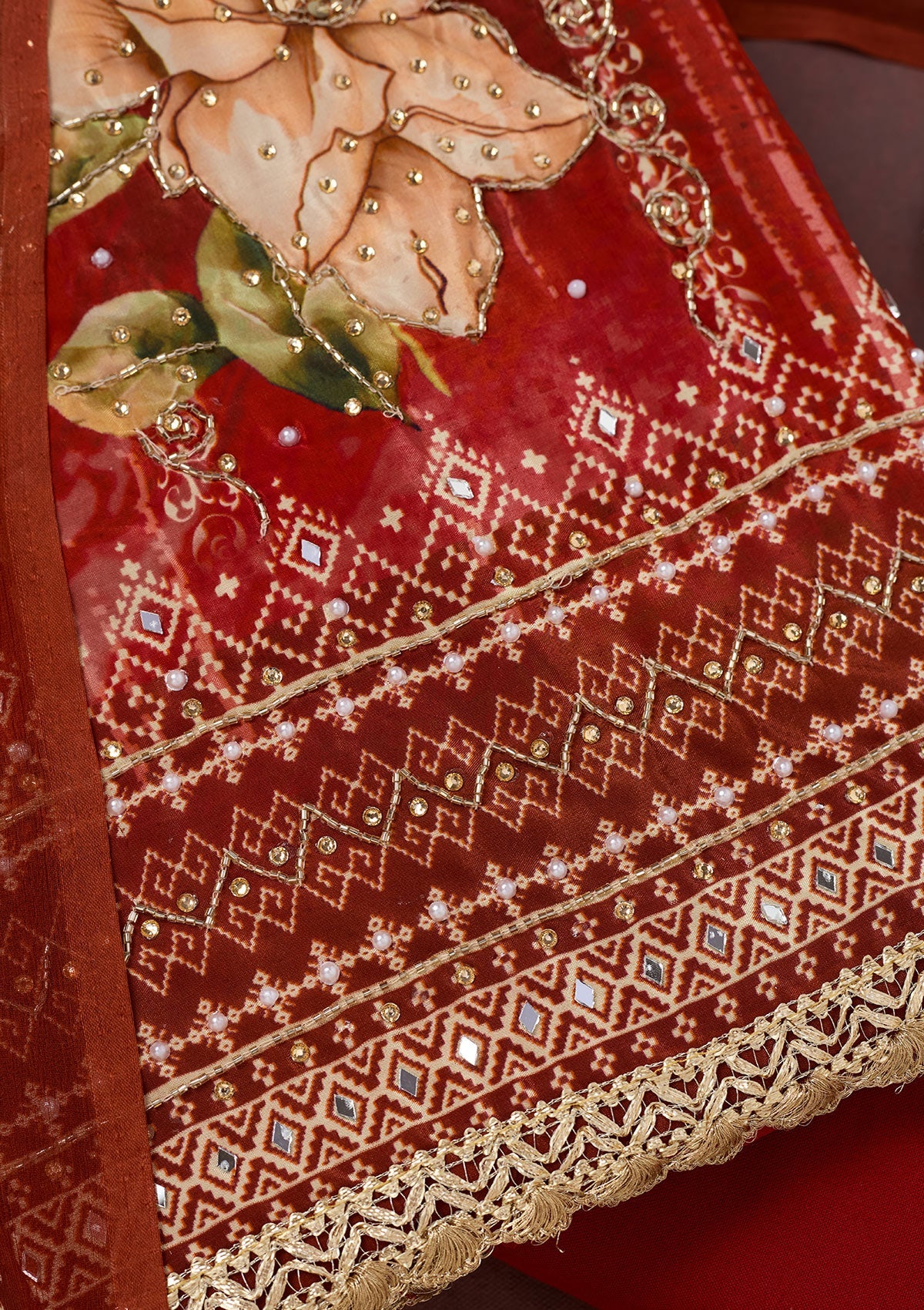 Maroon Cutdana Semi Crepe Unstitched Salwar Suit-Koskii